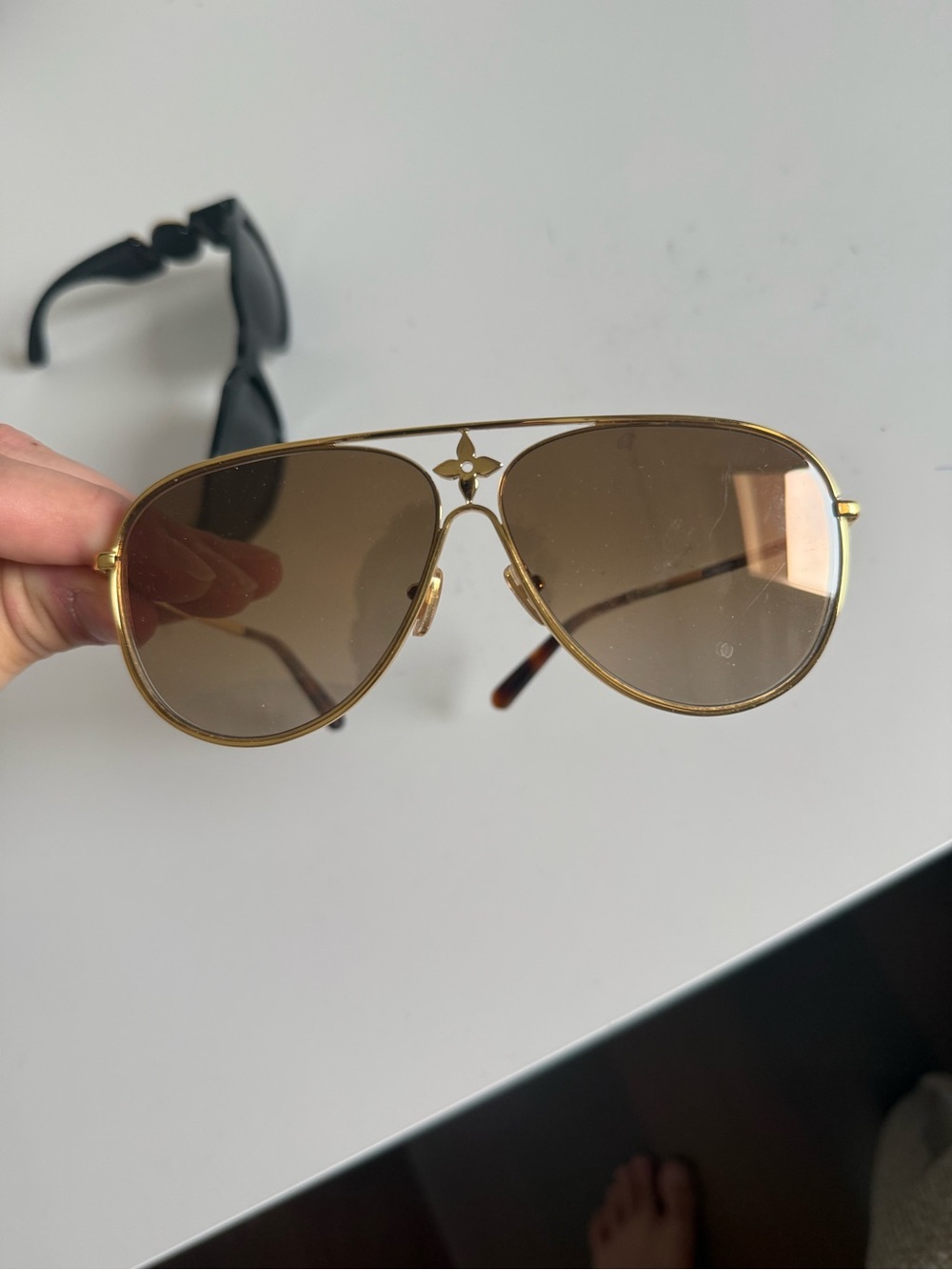 Louis Vuitton Gold Aviator Sunglasses with Brown Lenses